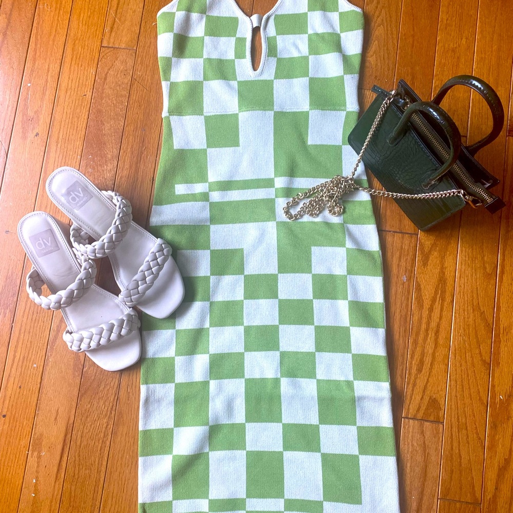 Moss Retro Cutout Checker Plaid Dress